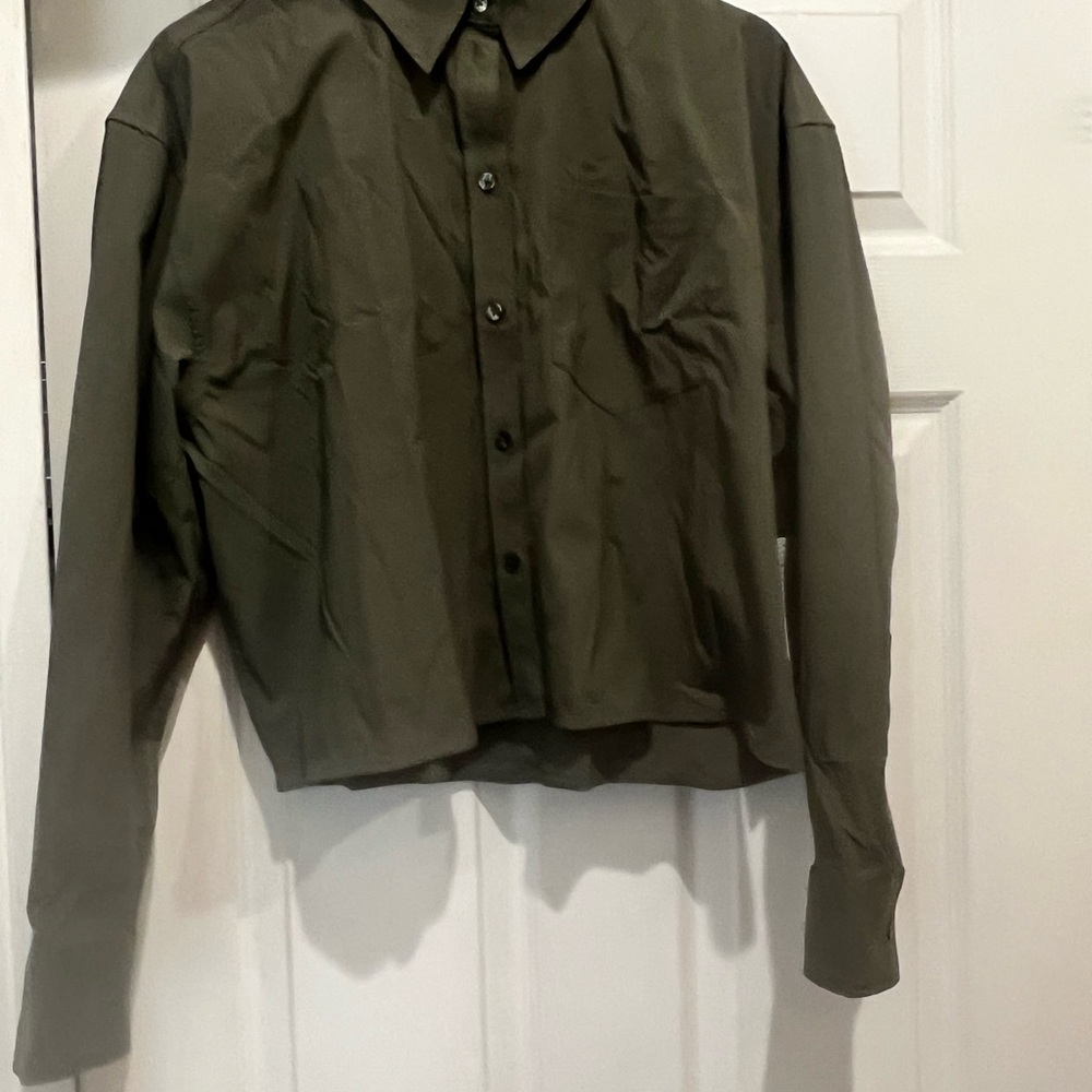 Athleta Green Button Down Shirt Relaxed Fit